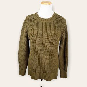 Everlane Olive Green Chunky Knit Crewneck Sweater - Size Medium